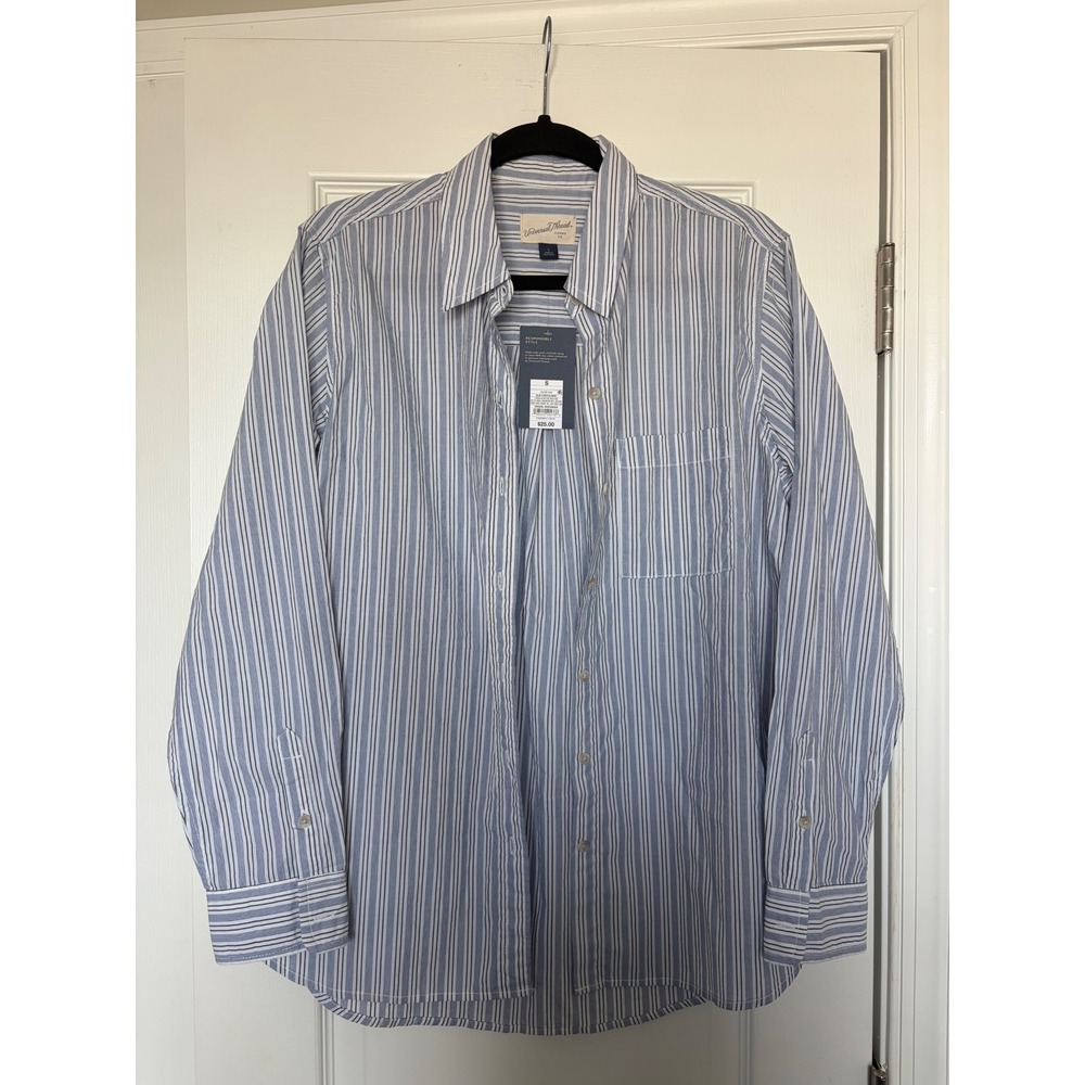 Universal Thread Blue White Striped Cotton Button Down Shirt Relaxed Fit S